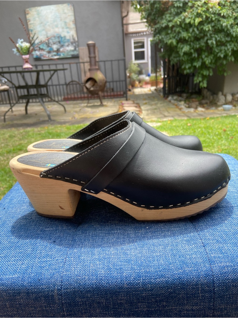 Lotta From Stockholm Black Leather Clog Mules Woman’s Size 10.5